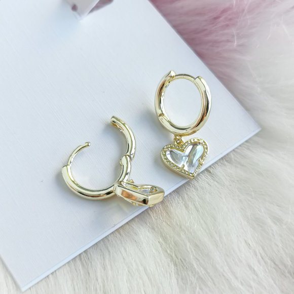 Gold Ari Heart Dichroic Glass Huggie Earrings - Picture 3 of 3